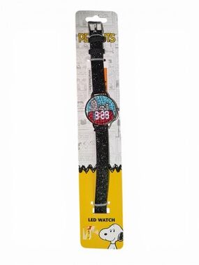 Peanuts Snoopy LED Watch - Black Strap with Red & Blue Crystal Dial